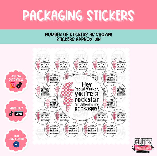 Pink Check Rockstar Postal Worker  - Packaging Stickers