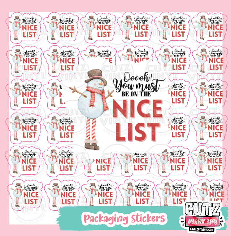 Nice List Snowman Packaging Sticker Pack