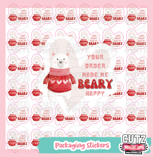 Your Order Made me Beary Happy Packaging Sticker Pack