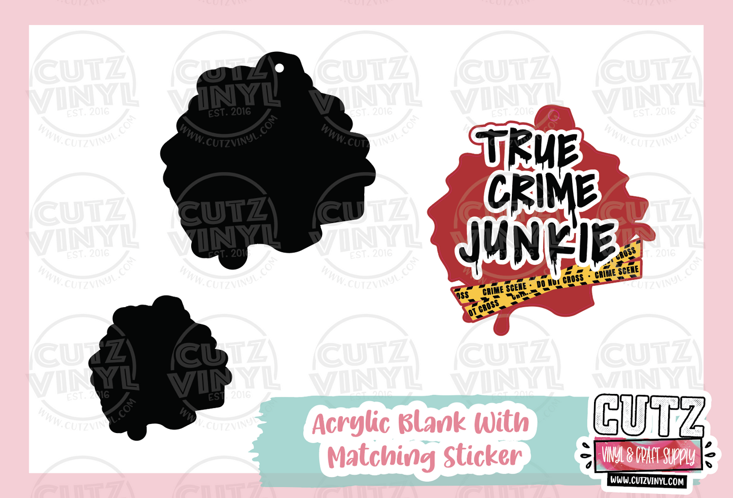 True Crime - Acrylic Badge Reel Blank and Matching Sticker