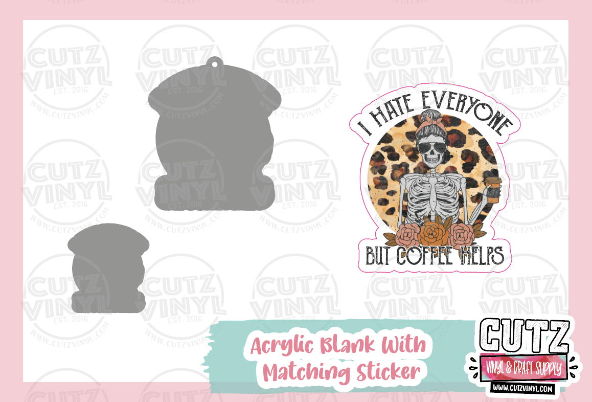 Coffee Helps - Acrylic Badge Reel Blank and Matching Sticker