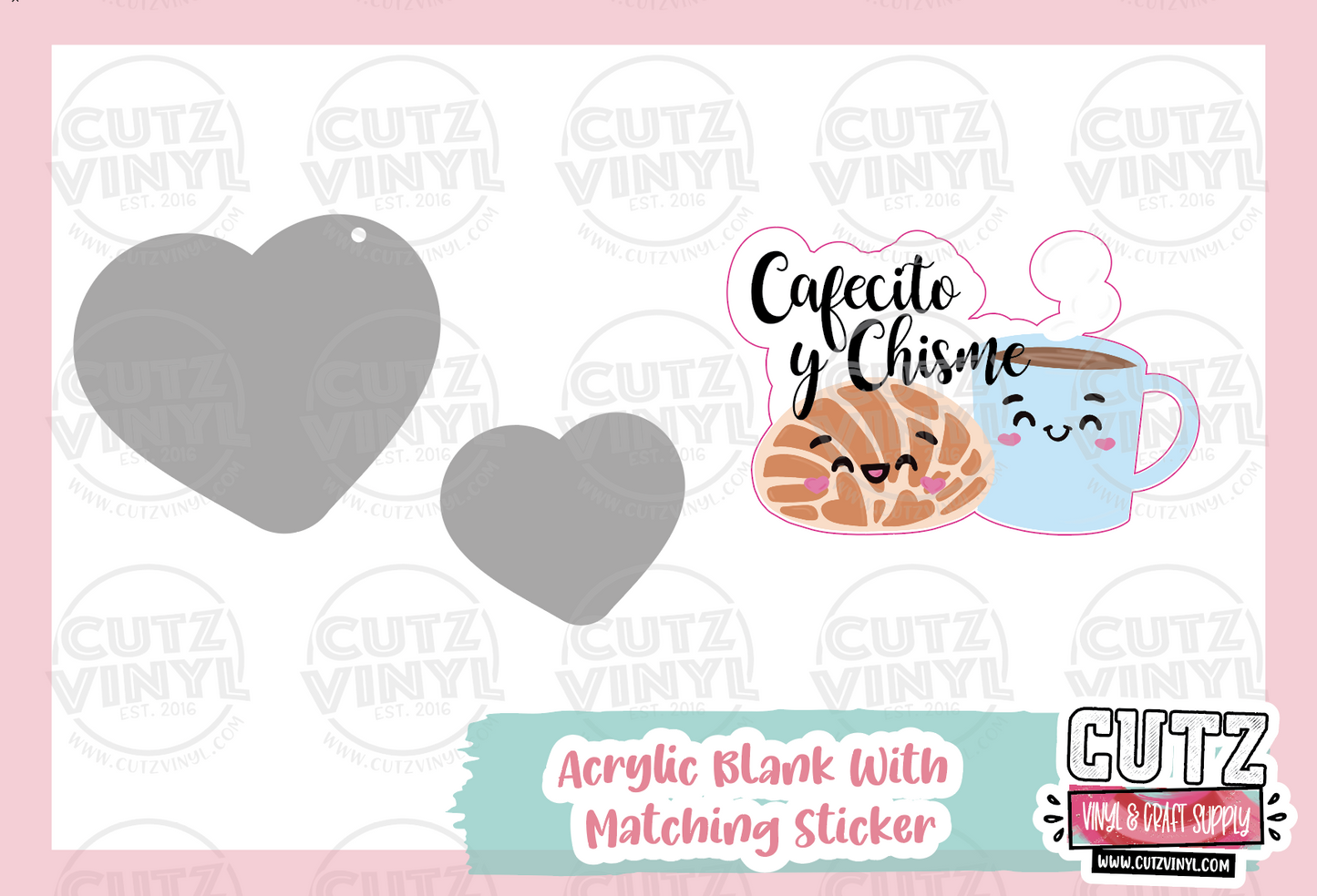 Cafecito y Chisme - Acrylic Badge Reel Blank and Matching Sticker