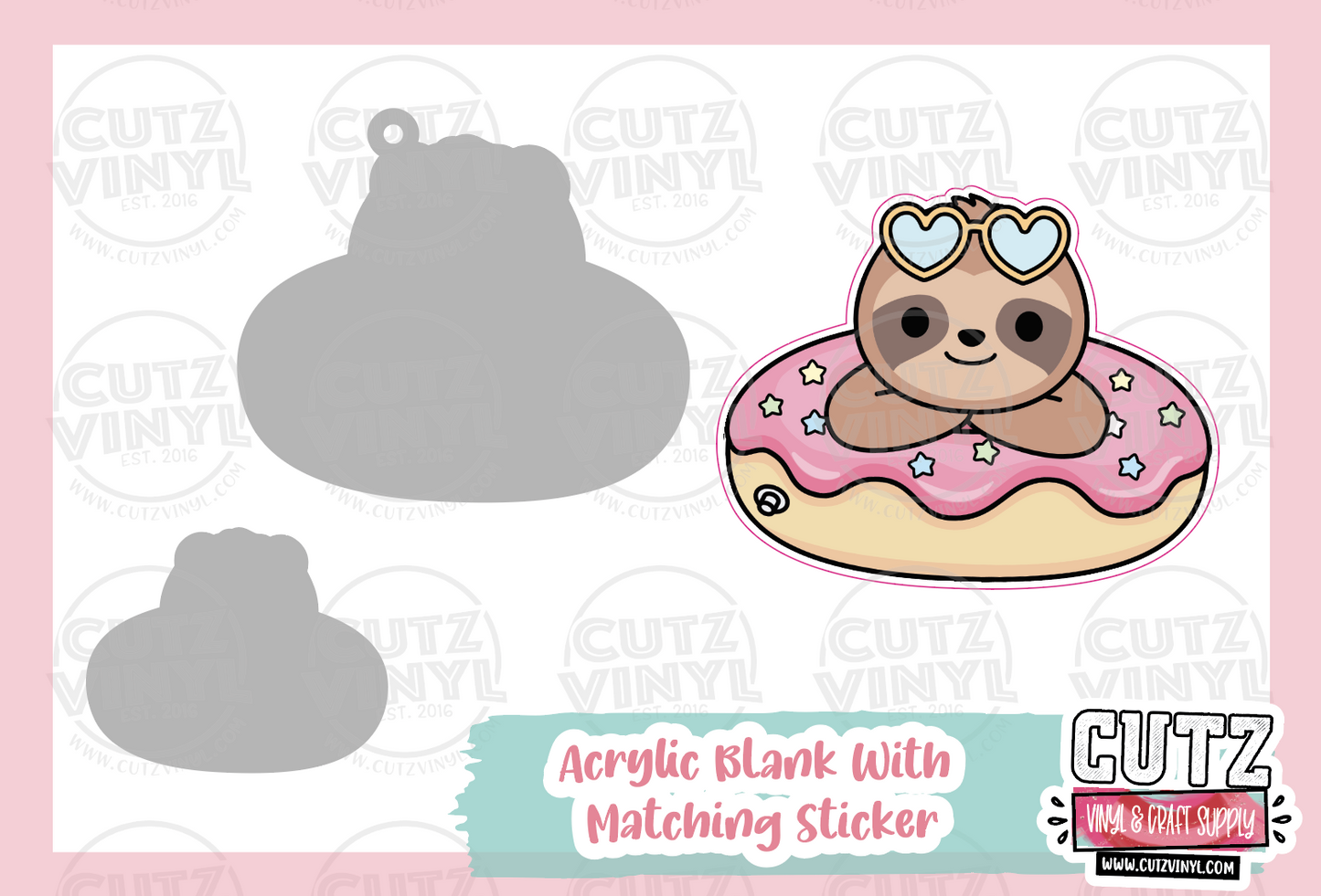 Sloth Donut - Acrylic Badge Reel Blank and Matching Sticker