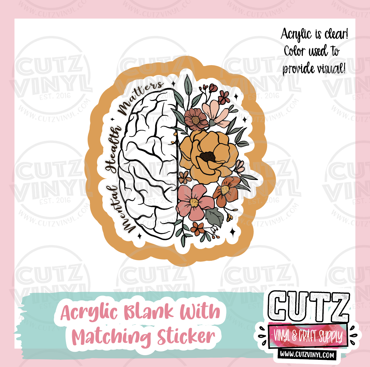 Mental Health Brain - Acrylic Badge Reel Blank and Matching Sticker