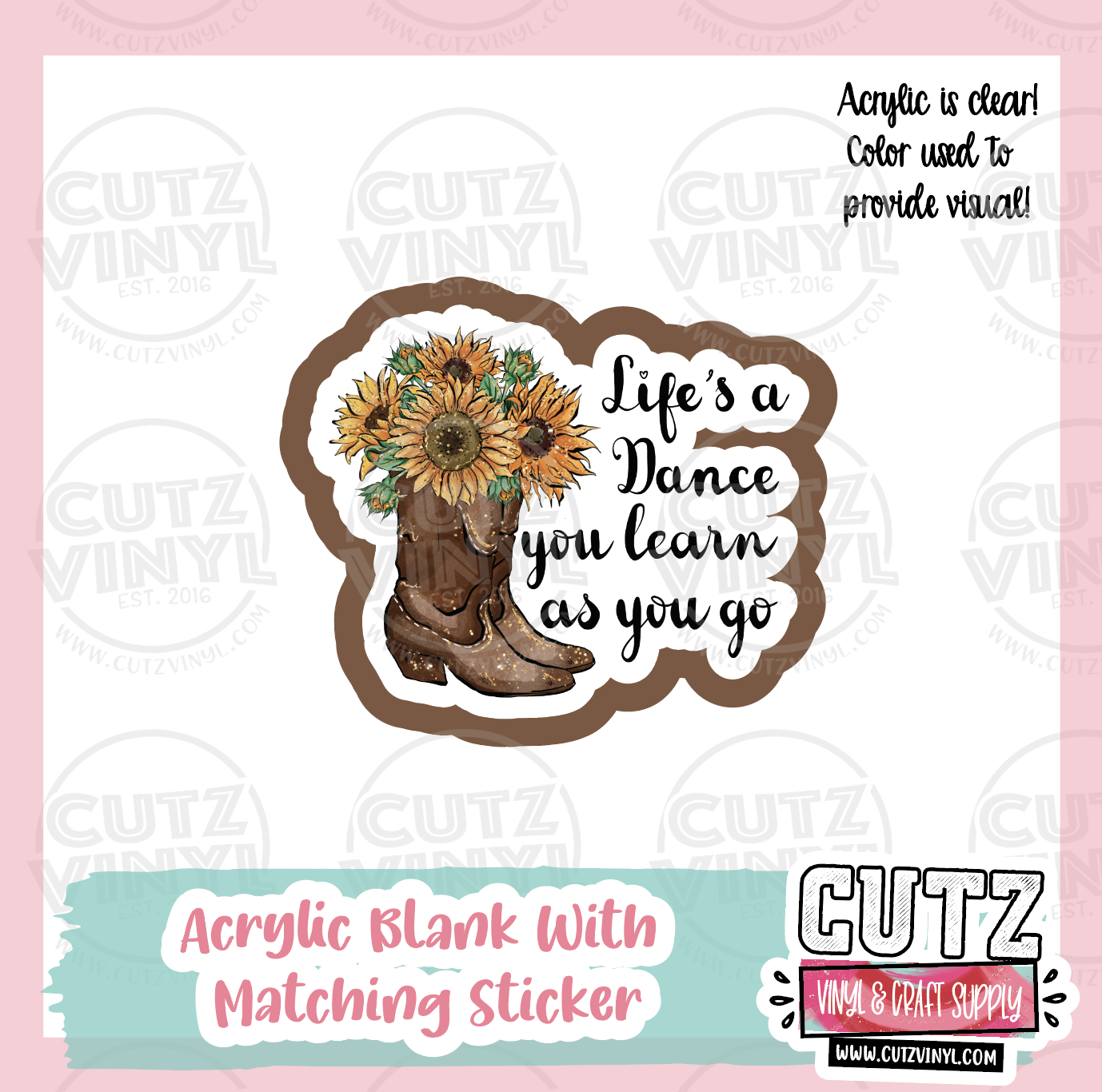 Floral Boot - Acrylic Badge Reel Blank and Matching Sticker