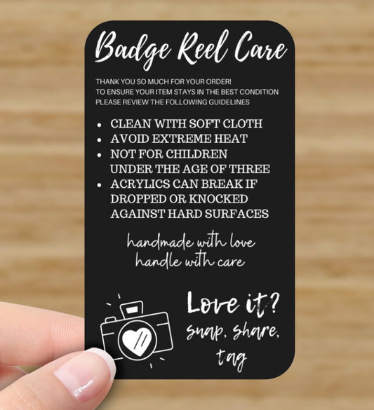 Black and White Badge Reel Care Card Set