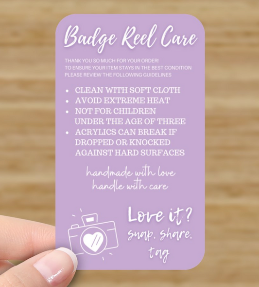 Purple Badge Reel Care Card Set