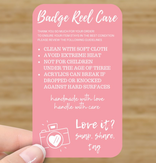 Pink Badge Reel Care Card Set