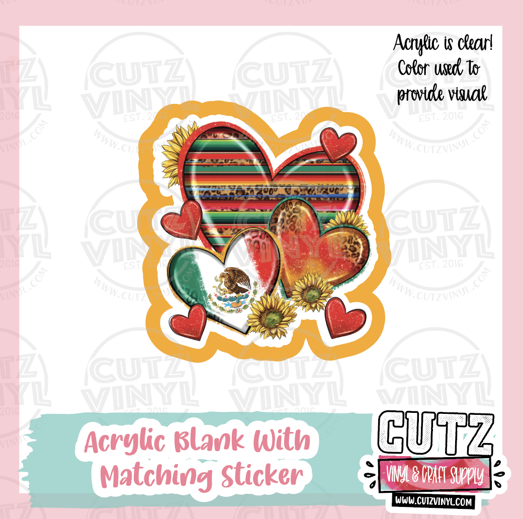 Mexican Hearts - Acrylic Badge Reel Blank and Matching Sticker