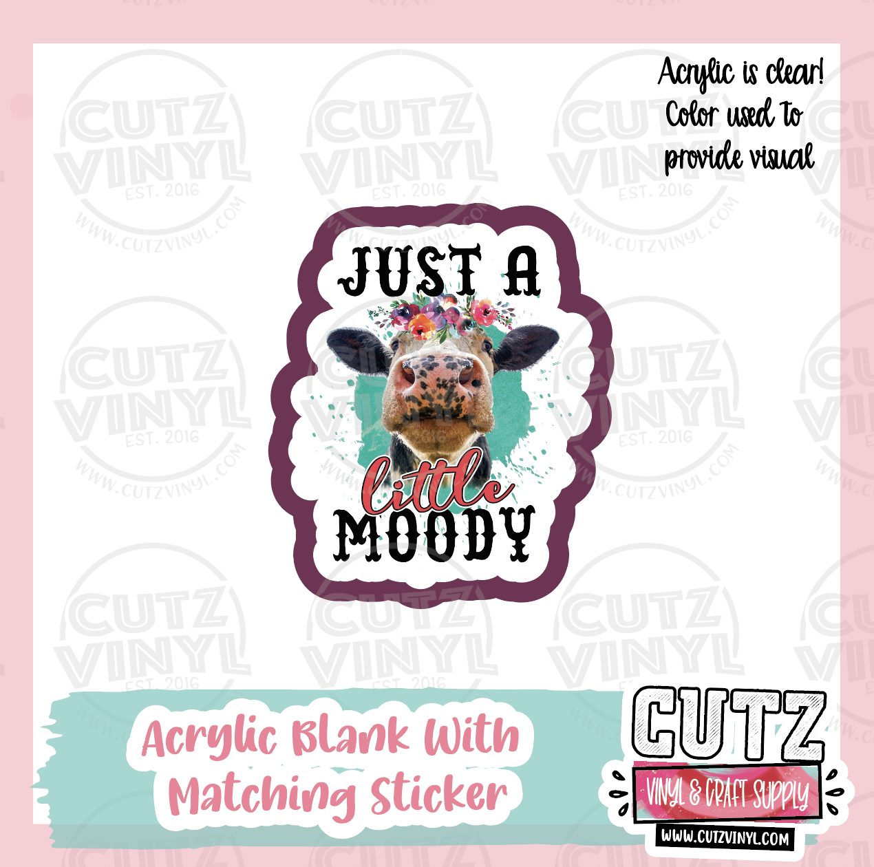 Moody Cow - Acrylic Badge Reel Blank and Matching Sticker